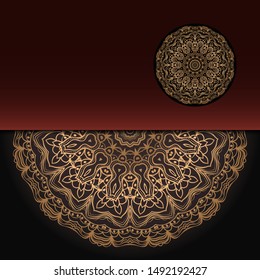 Template card with mandala. Vector. Oriental design for Christmas party invitation, Ramadan holiday, New year greeting, beauty spa salon, wedding