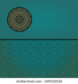 Template card with mandala. Vector. Oriental design for Christmas party invitation, Ramadan holiday, New year greeting, beauty spa salon, wedding