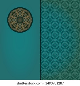 Template card with mandala. Vector. Oriental design for Christmas party invitation, Ramadan holiday, New year greeting, beauty spa salon, wedding