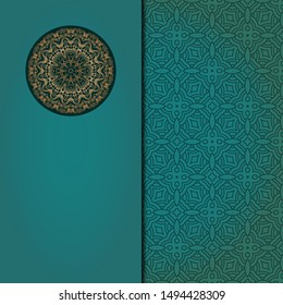 Template card with mandala. Vector. Oriental design for Christmas party invitation, Ramadan holiday, New year greeting, beauty spa salon, wedding