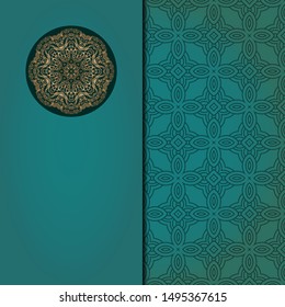 Template card with mandala. Vector. Oriental design for Christmas party invitation, Ramadan holiday, New year greeting, beauty spa salon, wedding