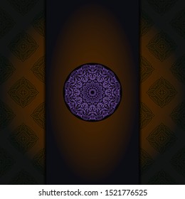Template card with mandala. Vector. Oriental design for Christmas party invitation, Ramadan holiday, New year greeting, beauty spa salon, wedding