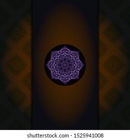 Template card with mandala. Vector. Oriental design for Christmas party invitation, Ramadan holiday, New year greeting, beauty spa salon, wedding