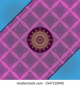 Template card with mandala. Vector. Oriental design for Christmas party invitation, Ramadan holiday, New year greeting, beauty spa salon, wedding