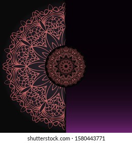 Template card with mandala. Vector. Oriental design for Christmas party invitation, Ramadan holiday, New year greeting, beauty spa salon, wedding