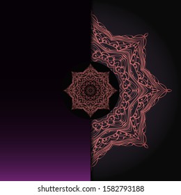 Template card with mandala. Vector. Oriental design for Christmas party invitation, Ramadan holiday, New year greeting, beauty spa salon, wedding