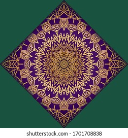 Tarjeta de plantilla con mandala. Vector. Diseño oriental para la invitación a fiestas navideñas, fiestas de Ramadán, saludo de Año Nuevo, salón de belleza, boda