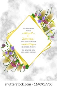 Template card on marble background with seven herbs of autumn equinox. Japanese mock up, template for Shubun no hi greeting, birthday cards, wedding invitation, covers and posters with text place.