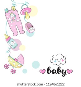 Template card with pink baby elements for girl