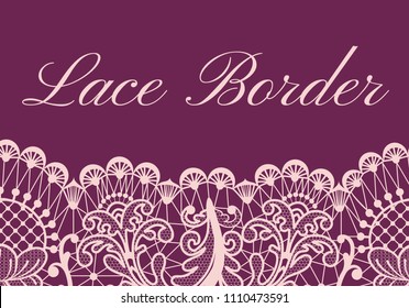 Template of card with pink lace border on red background