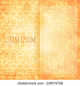 Template card with place for text on a  background of old watercolor  paper with triangle tribal pattern. EPS  10