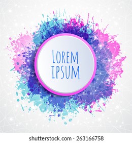 Template card with place for text on a multicolored background with splashes sparkles and lights with space geometric patterns constellations stars