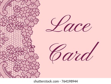 Template of card with red lace border on pink background