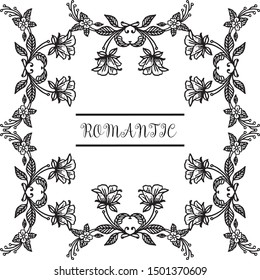Template of card romantic, isolated on white backdrop, with texture of leaf floral frame elegant. Vector