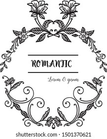 Template of card romantic, isolated on white backdrop, with texture of leaf floral frame elegant. Vector
