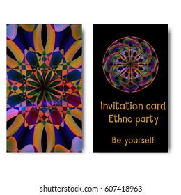 Template card with round pattern and text Be Yourself for invitations to ethnic party, yoga training, music event and other design needs. Vector illustration of brochure, leaflet, flyer and other