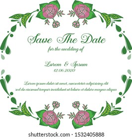 Template of card save the date, with green leafy flower frame border. Vector