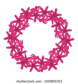 template card spring wreath of flowers pink isolated