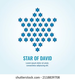 Template card with Star of David. Stylized Jewish Star. Many stars in one big star. Vector icon, symbol, sign. Vector illustration. 