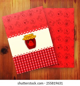 Template of card with strawberry jam. Vector illustration.