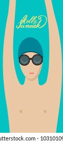 template card summer vacation man swimmer