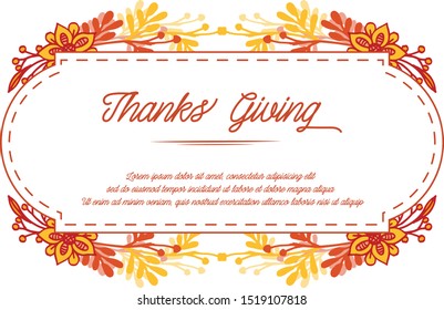 Template of card thanksgiving, with ornate of autumn leaf frame. Vector