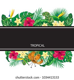 Template card with tropical leaves
