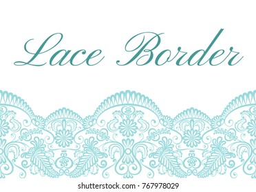 Template of card with turquoise lace border on white background