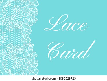 Template of card with white lace border on turquoise background