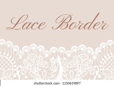 Template of card with white lace border on beige background
