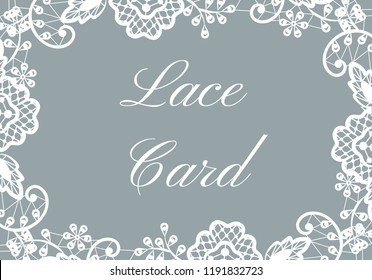 Template of card with white lace border on gray background