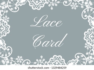 Template of card with white lace border on gray background