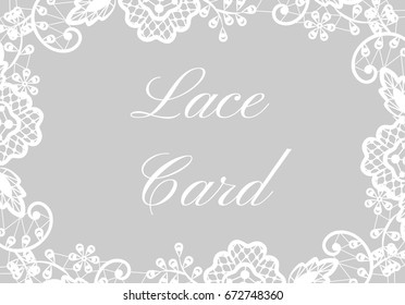 Template of card with white lace border on gray background