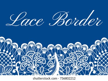Template of card with white lace border on blue background