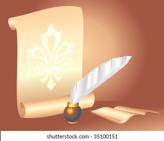 The template for the cards. The ancient manuscript from goose feather.