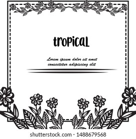 Template of cards, concept tropical, with cute flower frame. Vector
