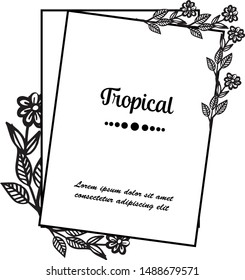 Template of cards, concept tropical, with cute flower frame. Vector