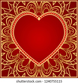 Template cards with decorative ornaments in the form of a heart. Template for Valentine's Day. Vector illustration. For design, print.
