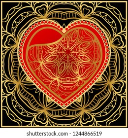 Template cards with decorative ornaments in the form of a heart. Template for Valentine's Day. Vector illustration. For design, print.