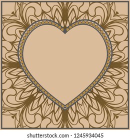 Template cards with decorative ornaments in the form of a heart. Template for Valentine's Day. Vector illustration. For design, print.