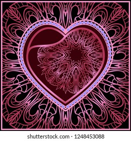 Template cards with decorative ornaments in the form of a heart. Template for Valentine's Day. Vector illustration. For design, print.