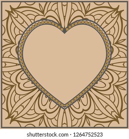 Template cards with decorative ornaments in the form of a heart. Template for Valentine's Day. Vector illustration. For design, print.