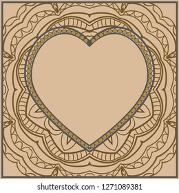 Template cards with decorative ornaments in the form of a heart. Template for Valentine's Day. Vector illustration. For design, print.