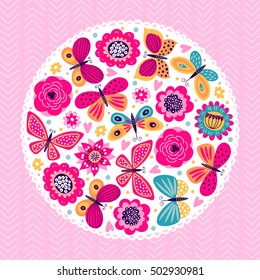 Template cards or invitations with decorative butterflies and flowers. Freehand drawing