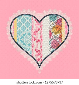 Template cards or invitations with a heart in patchwork style. Can be used for scrapbook, banner, print, etc.