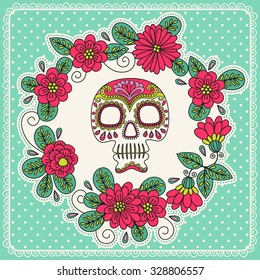 Template cards and invitations. Mexican day of the dead. Freehand drawing. Skull