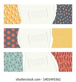 Template cards or invitations. Torn paper effect. Freehand drawing with space for text