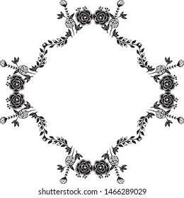 Template for cards, pattern art flower frame, black white backdrop. Vector