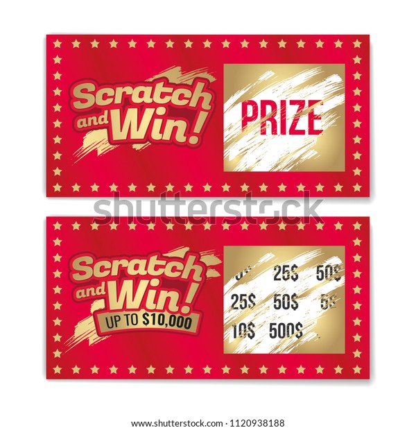 Template\
cards with scratch and win letters. Golden colors letters. CMYK\
colors. Place for prize. Vector\
illustration.