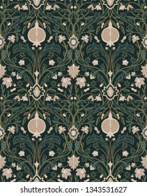 Template for carpet, textile. Oriental floral ornament with pomegranate. Pattern with ornamental flowers.